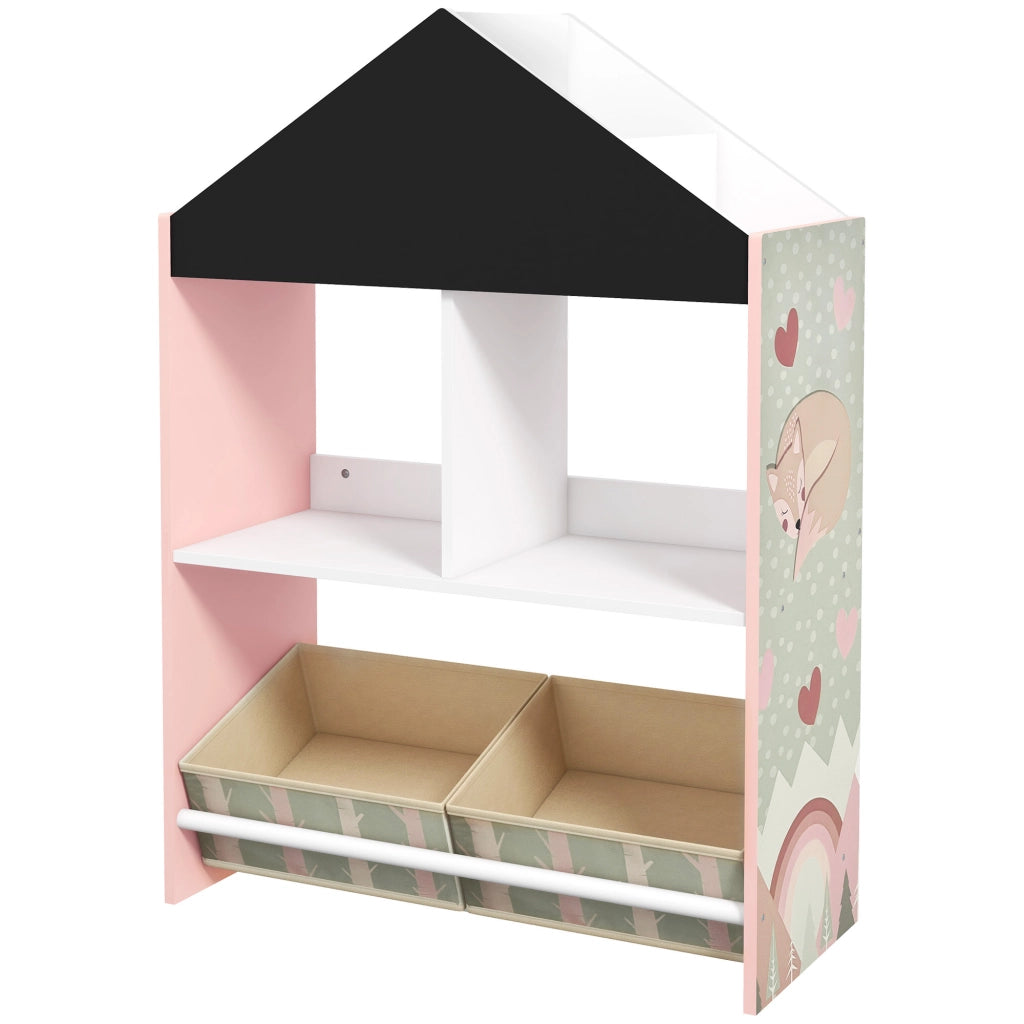 Scaffale per Giocattoli con Ripiani Aperti e 2 Contenitori Estraibili ¨C zephmum ¨C Rosa 62.4x26.5x90 cm