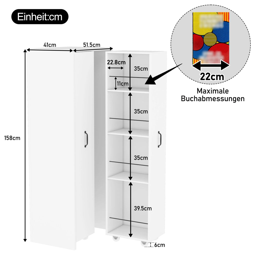 Libreria estensibile su ruote 51，5x41x158 cm MDF bianco