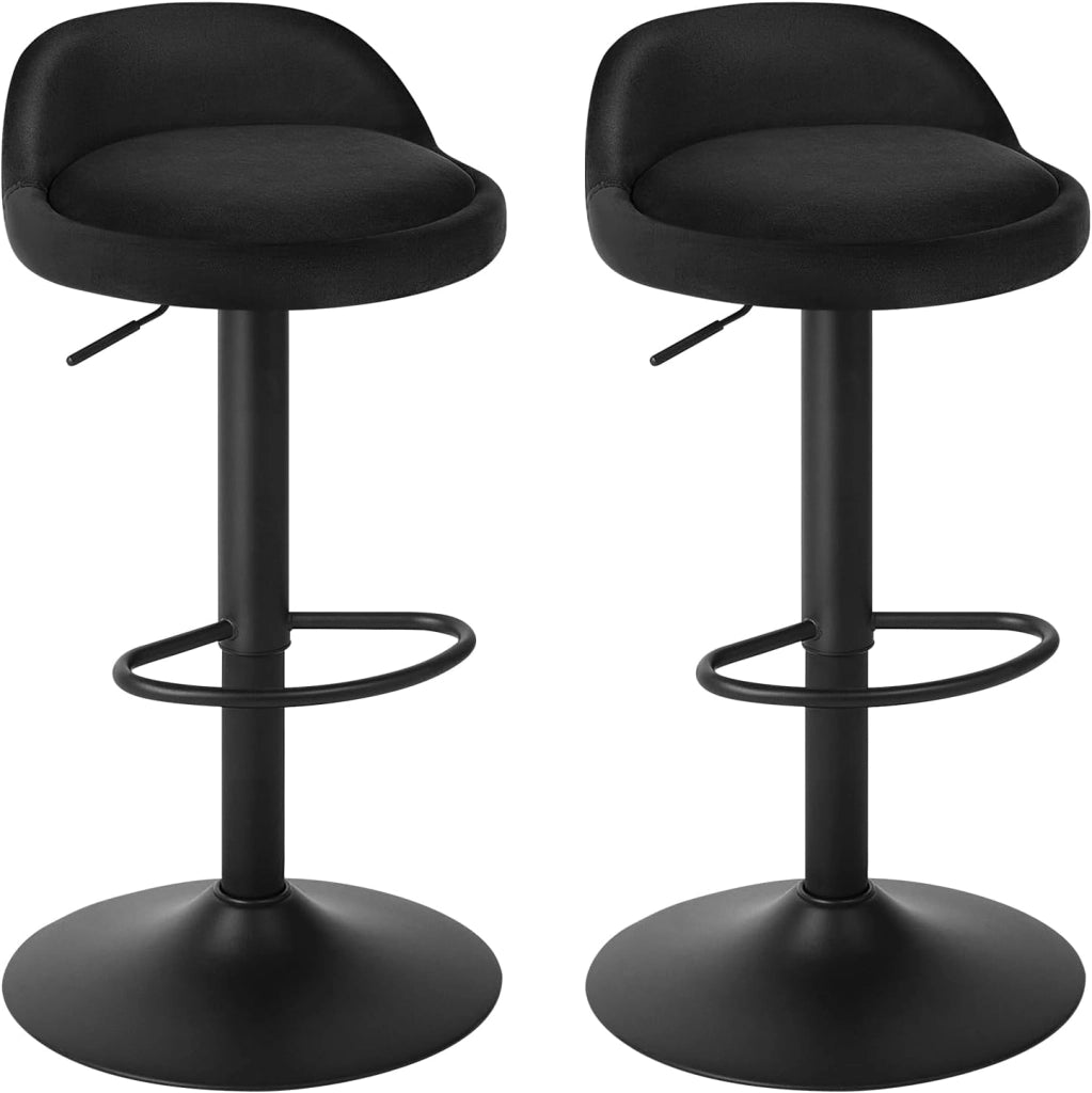 Sgabelli da Cucina in Velluto con Poggiapiedi Sgabelli da Bar Moderni per Bancone Penisola Sedie Alte Girevoli Altezza Seduta Regolabile 62-84cm, Nero 2 Pezzi 0824BY-2
