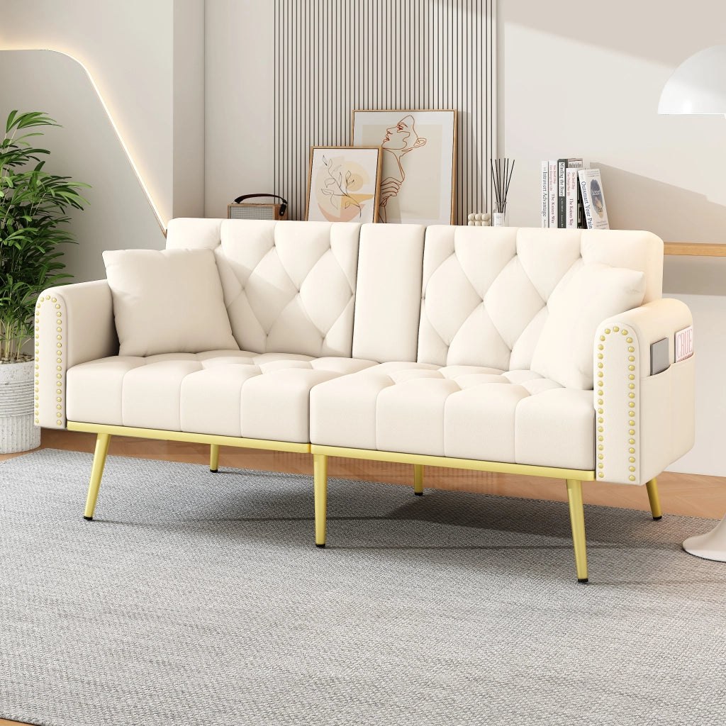 DIVANO LETTO 175x80x73,5 cm in velluto beige con schienale regolabile