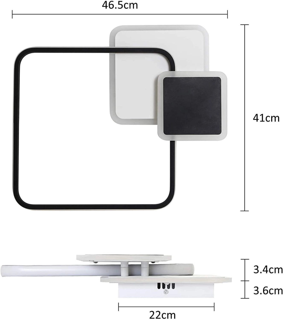 ZMH Lampada da soffitto LED moderna quadrata nera telecomando per ufficio corridoio