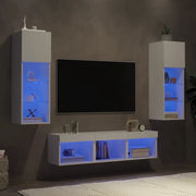 Mobili TV a Muro con LED 5pz Bianchi in Legno Multistratocod mxl 110221