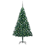 Albero di Natale Preilluminato con Palline Verde 150 cm PVC 3077707