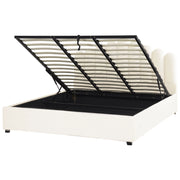 Letto contenitore matrimoniale rete a doghe velluto bianco sporco 180 x 200 testiera a conchiglia
