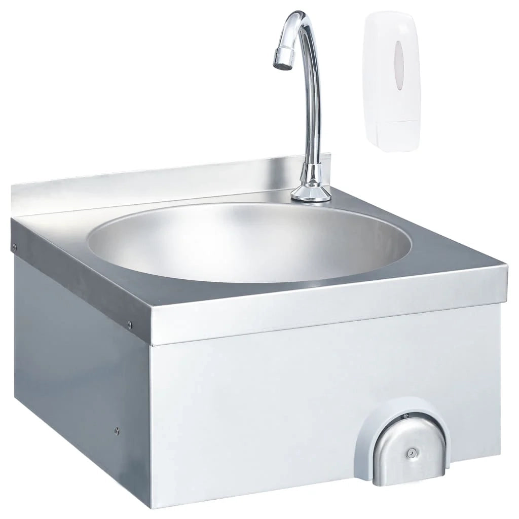 Lavabo per il lavaggio delle mani con rubinetto e dispenser di sapone lavabo da appoggio per cucina mensa officina 40 x 40 cm acciaio inox 02_0002445