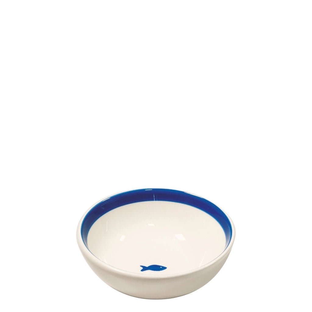 Zafferano Set 6 Ciotole Stencil in Ceramica Decorata a Mano Azzurro con Motivo Pesciolini per Antipasti Insalate e Dessert Design Artigianale