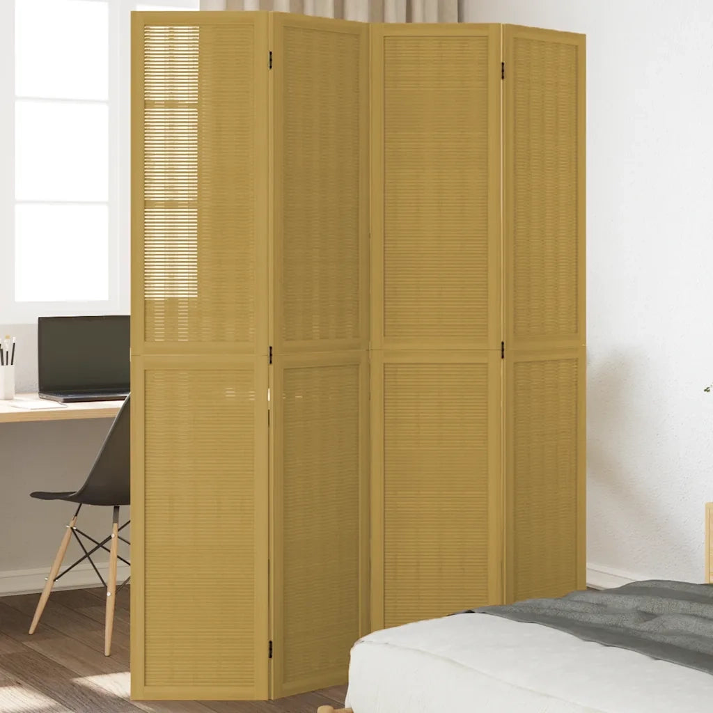 Divisorio Ambienti | Divider per stanze | Paravento 4 Pannelli Marrone Legno Massello Paulownia