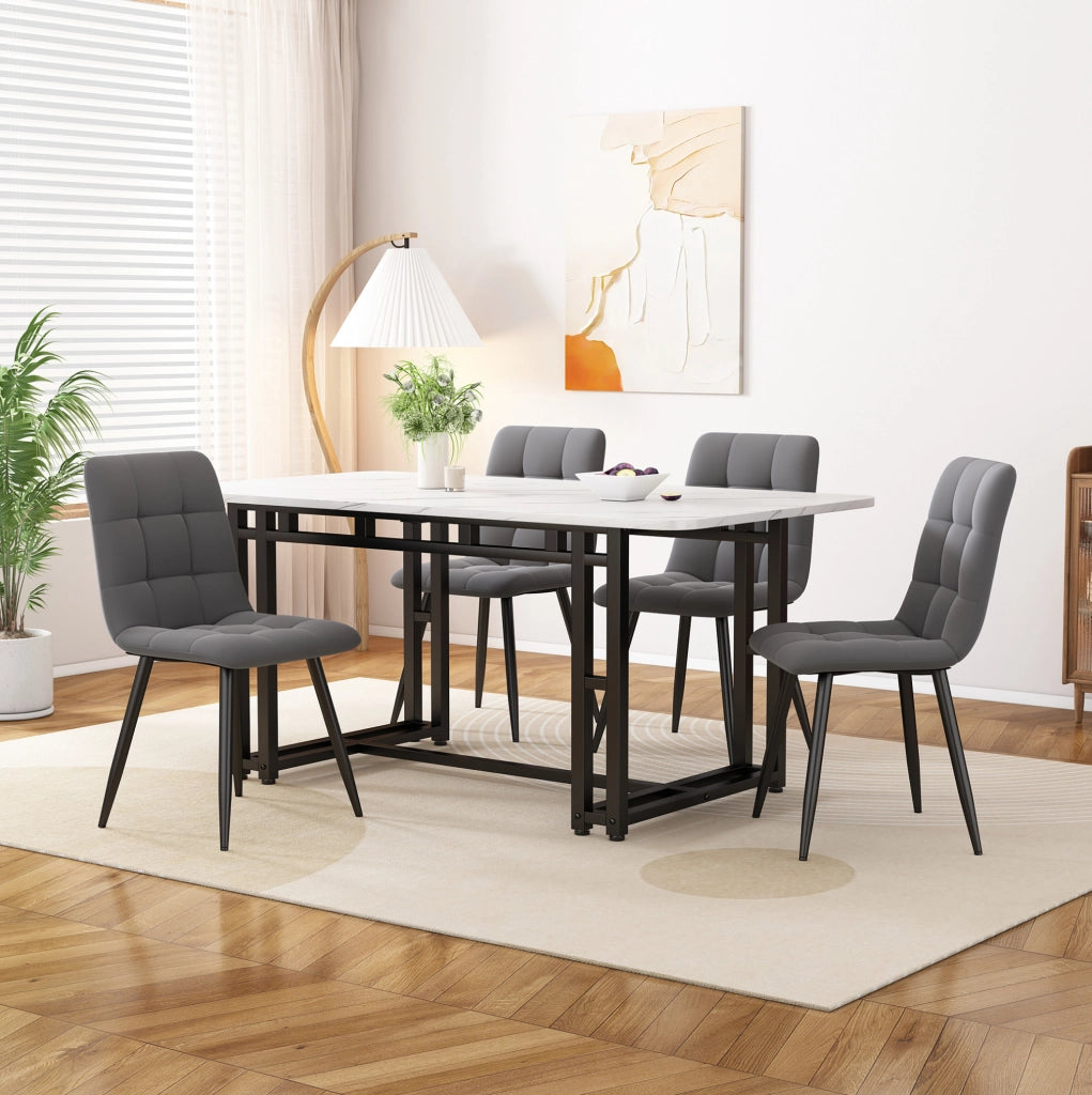 Set tavolo da pranzo 120x70 cm; con 4 sedie; struttura in MDF e velluto; grigio