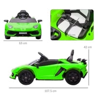 Macchina Elettrica per Bambini a 12V Licenza Lamborghini con Clacson e Telecomando, 107.5x63x42 cm, Verde