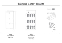 Scarpiera Salvaspazio 3 Ante 1 Cassetto 15 Paia 63x127x29 cm Noce Stelvio