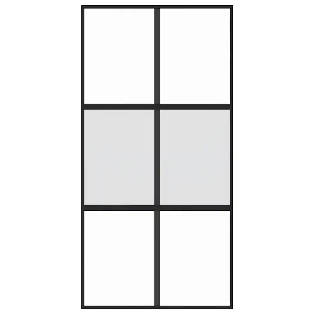 Porta Scorrevole Nera 102,5x205 cm Vetro Temperato e Alluminio 155212
