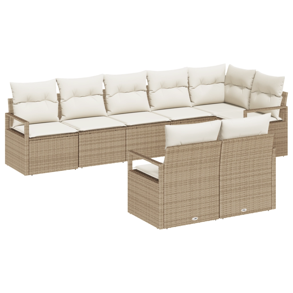 Set Divano da Giardino 8 Pezzi con Cuscini Beige Polyrattan