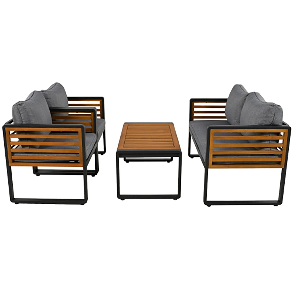 Canap?? da giardino con 4 parti - Xylo - 1x2 posti 2x sedie singole 1x tavolo grigio
