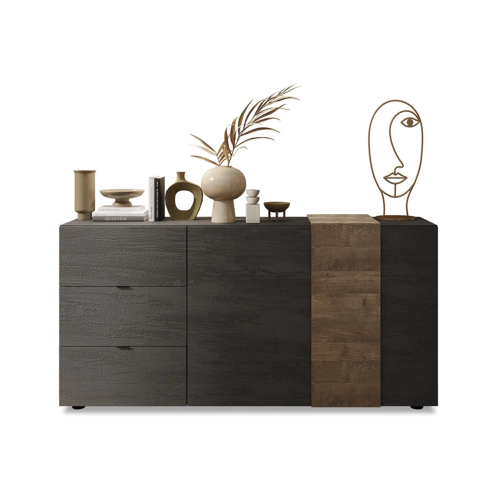 Madia Carinola, Credenza 3 Cassetti, 181x44x84h cm Marrone Noce