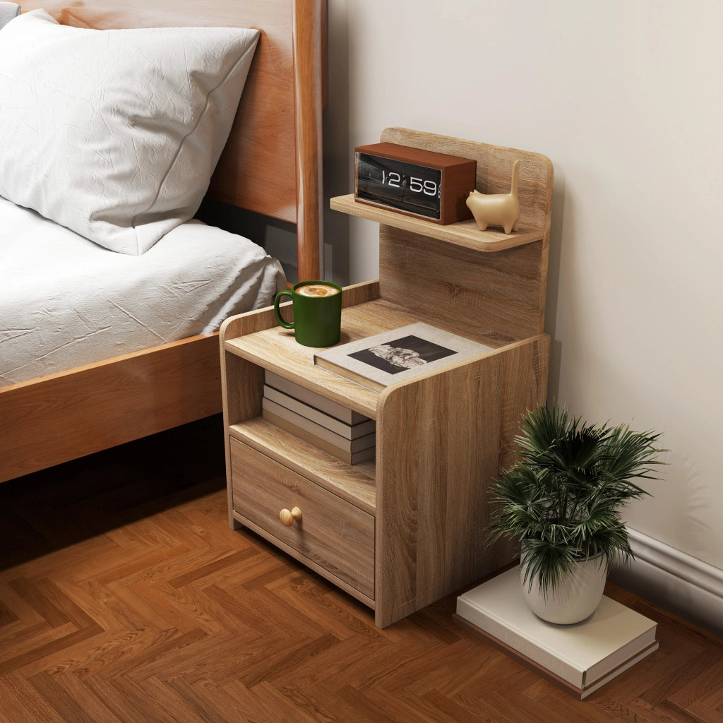 Tavolino da notte con cassetto ¨C Zephmum ¨C Legno multistrato naturale 40x40x50 cm
