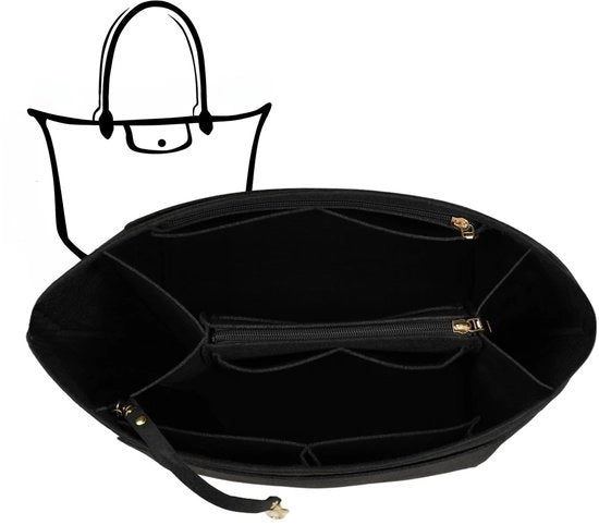 Organizzatore per borsa in pelle naturale con chiusura a tas in tas e catena (nero, M)
