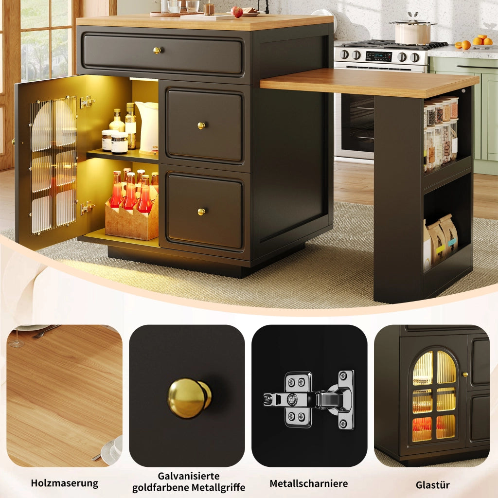 ISOLA CUCINA ESTRAIBILE 122,5-195,5 cm MDF NERO con LED RGB
