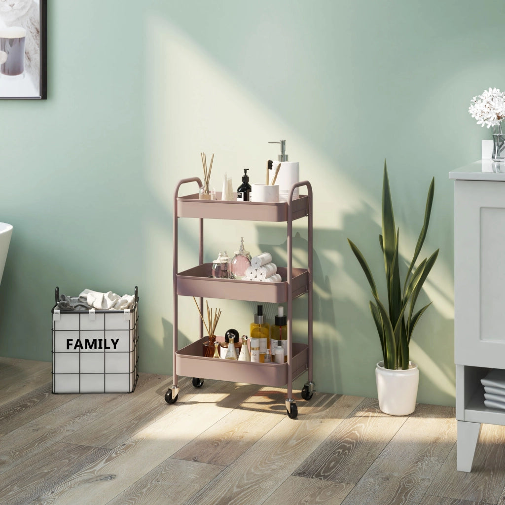 Carrello con 3 Cestini ¨C Zephmum ¨C Grigio Rosa Acciaio 45x30.6x79 cm