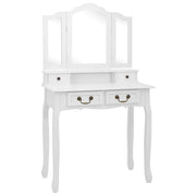 Toeletta | Tavolo da Trucco e Sgabello Bianco 80x69x141 cm Legno Paulownia