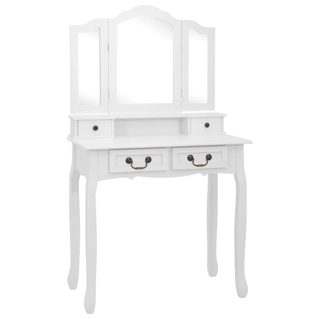 Toeletta | Tavolo da Trucco e Sgabello Bianco 80x69x141 cm Legno Paulownia