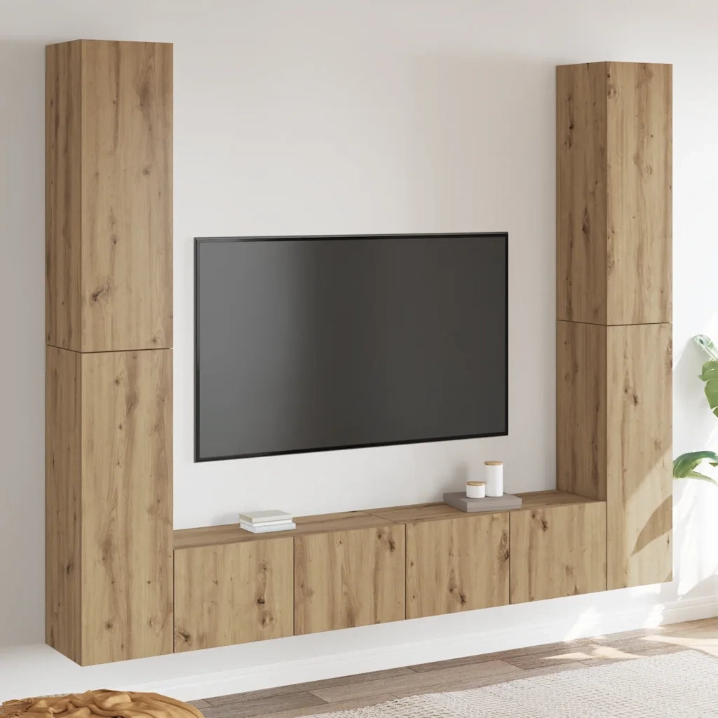 vidaXL Mobili TV a Parete 6 pz Rovere Artigianale Legno Multistrato