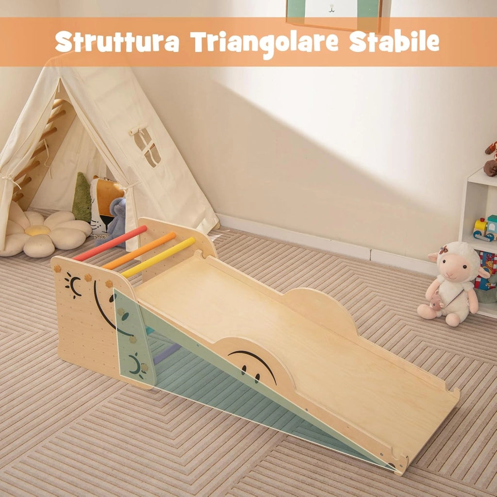 6 in1 Set Arrampicata per Bambini, Giocattoli da Arrampicata in Legno con Rampe Reversibili, Altalena, Sgabello Regolabile in Altezza, Scala da Arrampicata per Bambini 3+ Anni