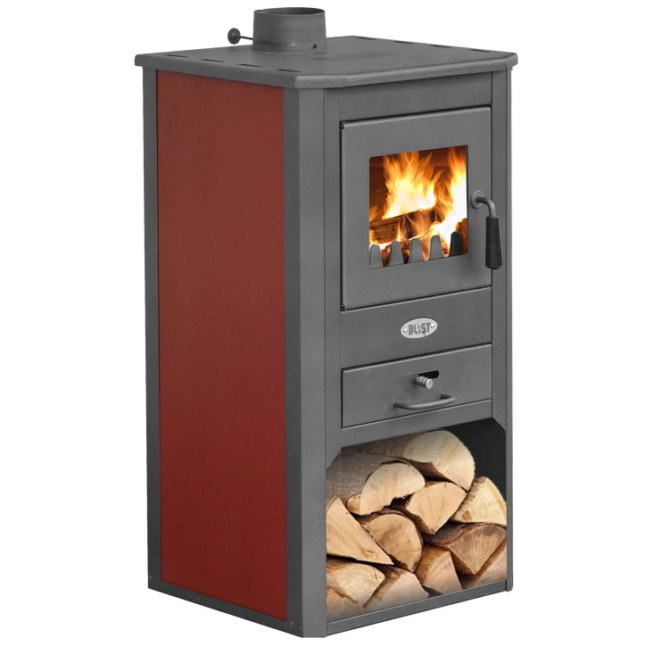 Stufa a legna con vano portalegna blist atene s potenza termica 9 kw 100 m3 colore bordeaux