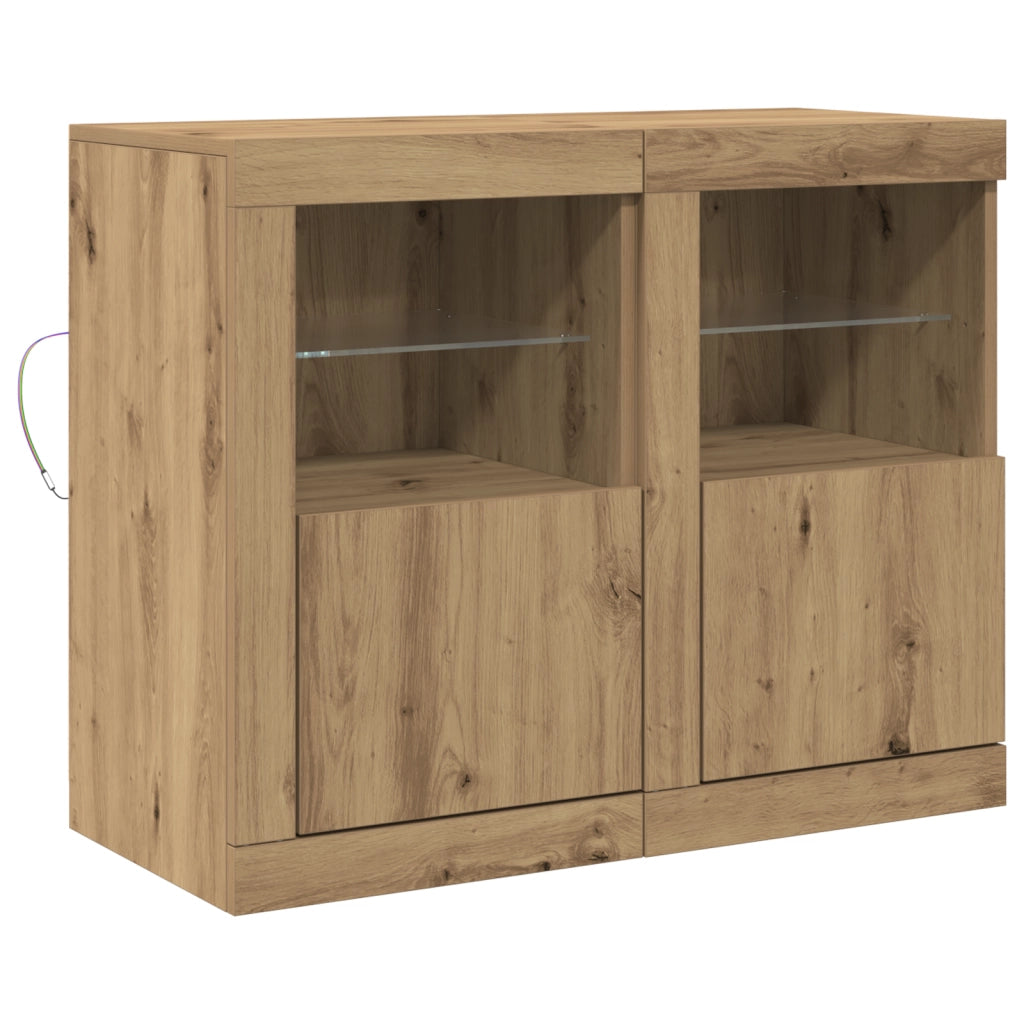 Armadi Laterali con Luci LED 2 pz Rovere Artigianale 41x37x67 cm