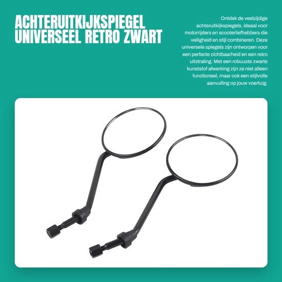 Specchio retrovisore universale per motori con attacco a 8 mm - 2 pezzi - nero in plastica - sicuro sguardo posteriore