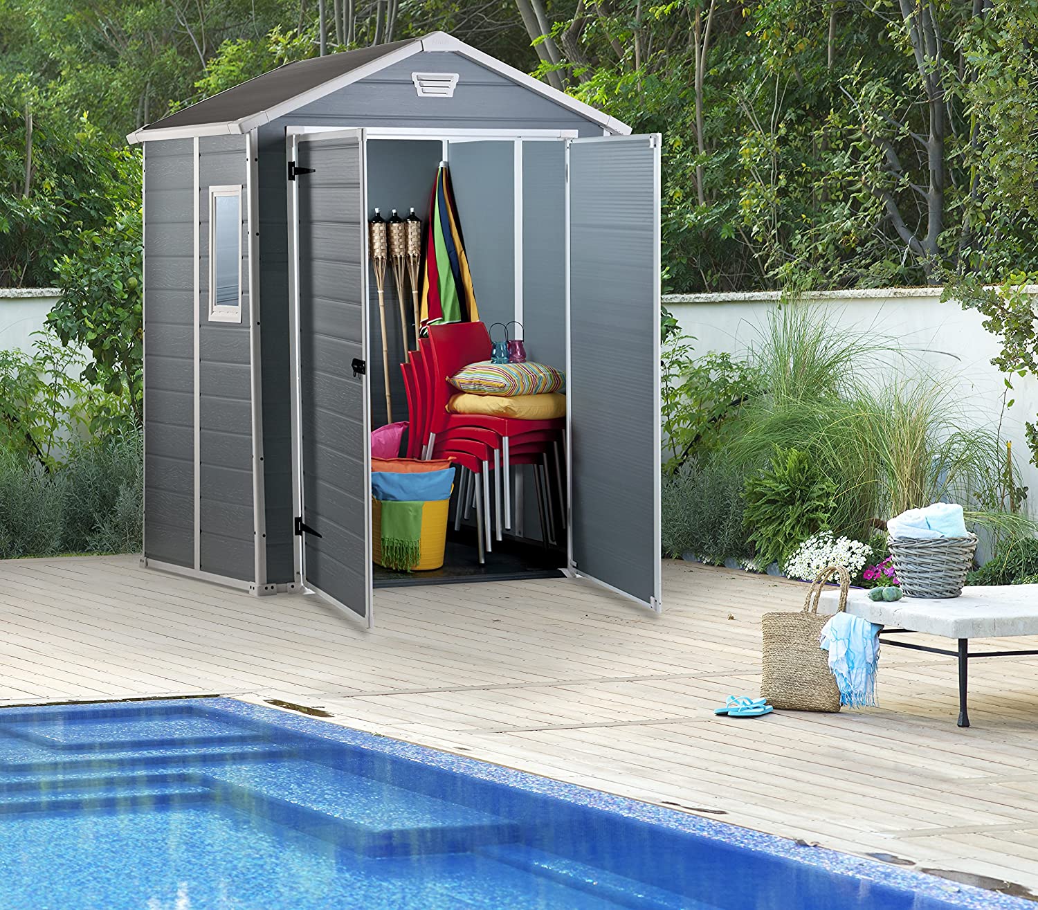 Casetta da Giardino Porta Attrezzi 185x152x226 cmin Resina Effetto Legno Keter Manor 6x5 Grigia