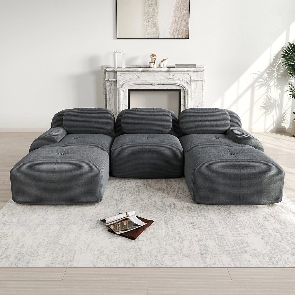 Divano a U in velluto premium - Xylo - Senza montaggio, antiscivolo, braccioli XL, 32D, grigio