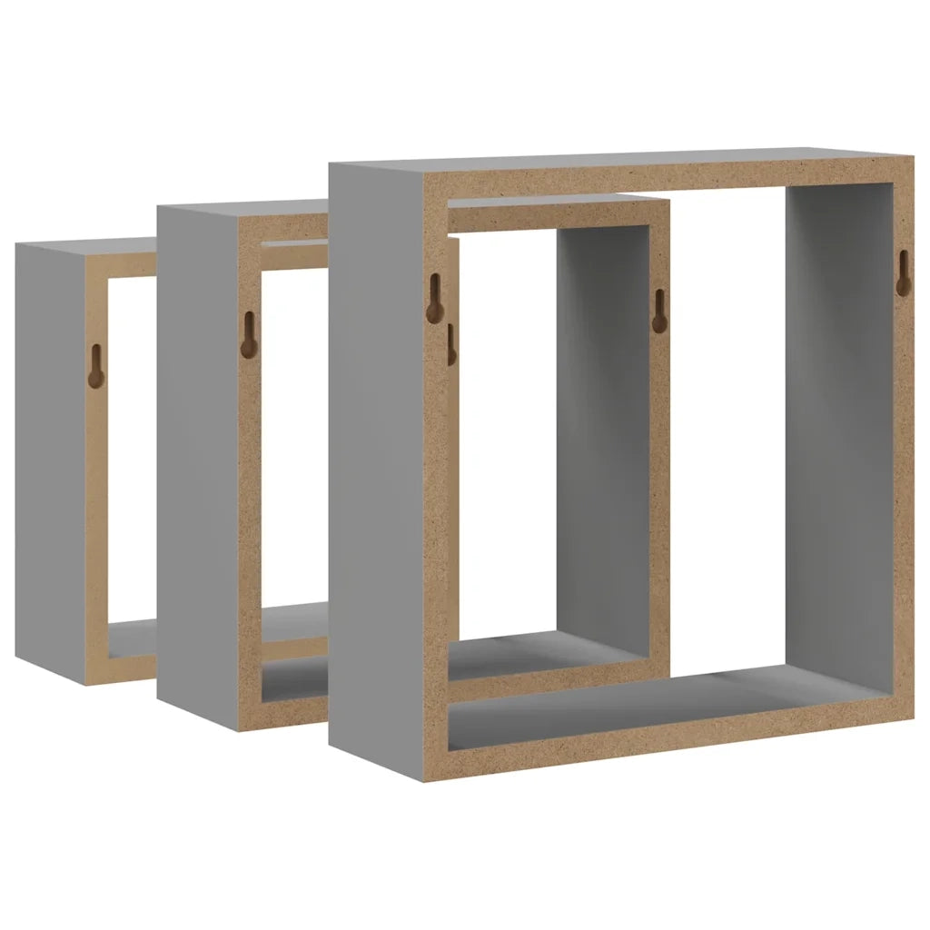 Mensole a Cubo da Parete 3 pz Grigie in MDF 323951