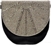 Borsa da sera etnica indiana per donna designer in pelle nera con chiusura magnetica, Nero, 18x16x2 cm