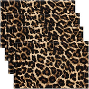 Placemats Luipaard Zwartbruin, Placemat Cheetah con Motivo Leopard per Cucina Patio Tavola da 30 x 45 cm, Set da 4 con Motivo Antislip per Animali Selvatici Africani