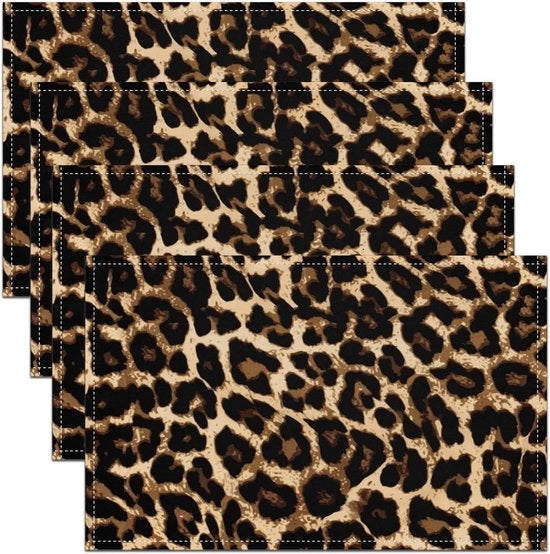 Placemats Luipaard Zwartbruin, Placemat Cheetah con Motivo Leopard per Cucina Patio Tavola da 30 x 45 cm, Set da 4 con Motivo Antislip per Animali Selvatici Africani