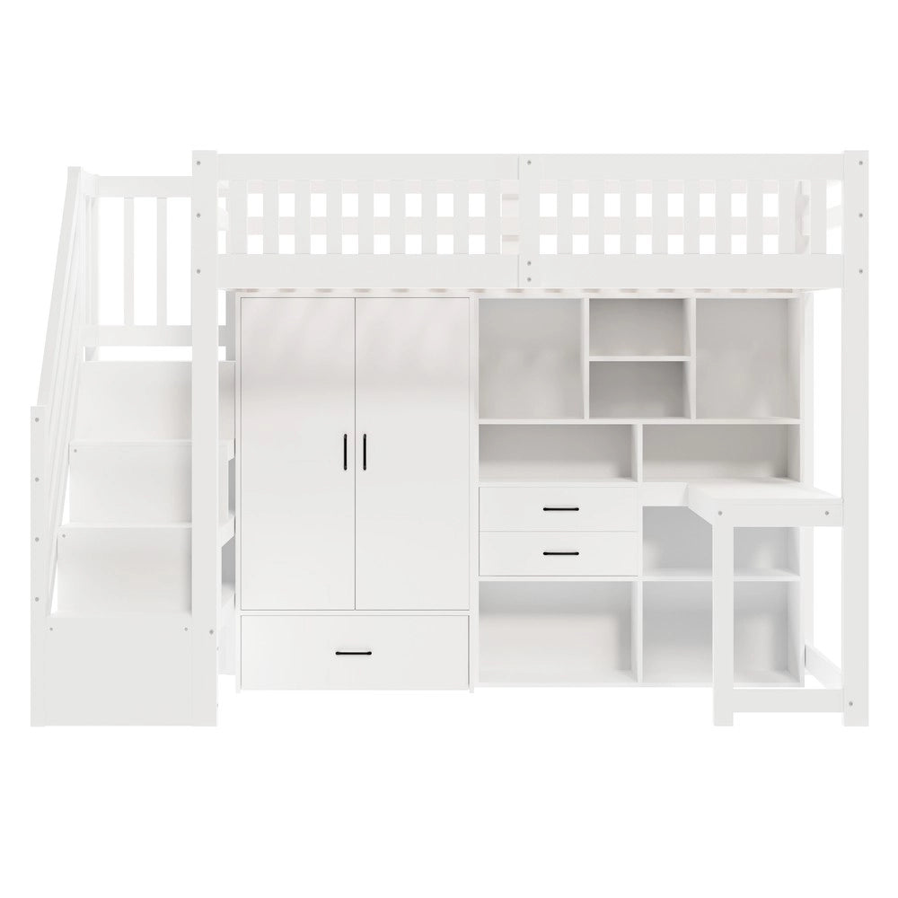 Letto a Soppalco con Scrivania, Armadio e Cassetti ¨C Xylo ¨C 90x200 cm, Bianco