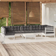 Set Divani da Giardino 8 pz con Cuscini Bianchi Legno di Pino 3096437