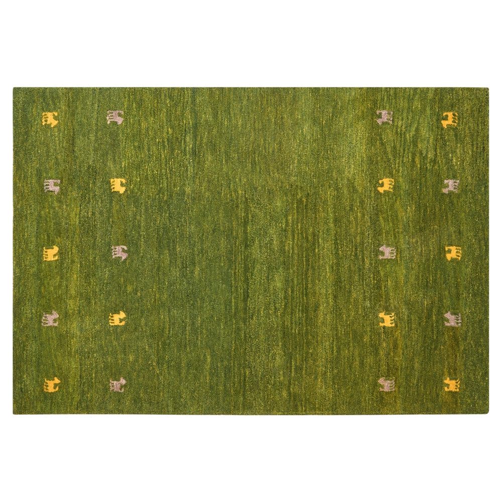 Tappeto Gabbeh di lana verde fatto a mano con motivo con animali 140 x 200 cm soggiorno camera da letto