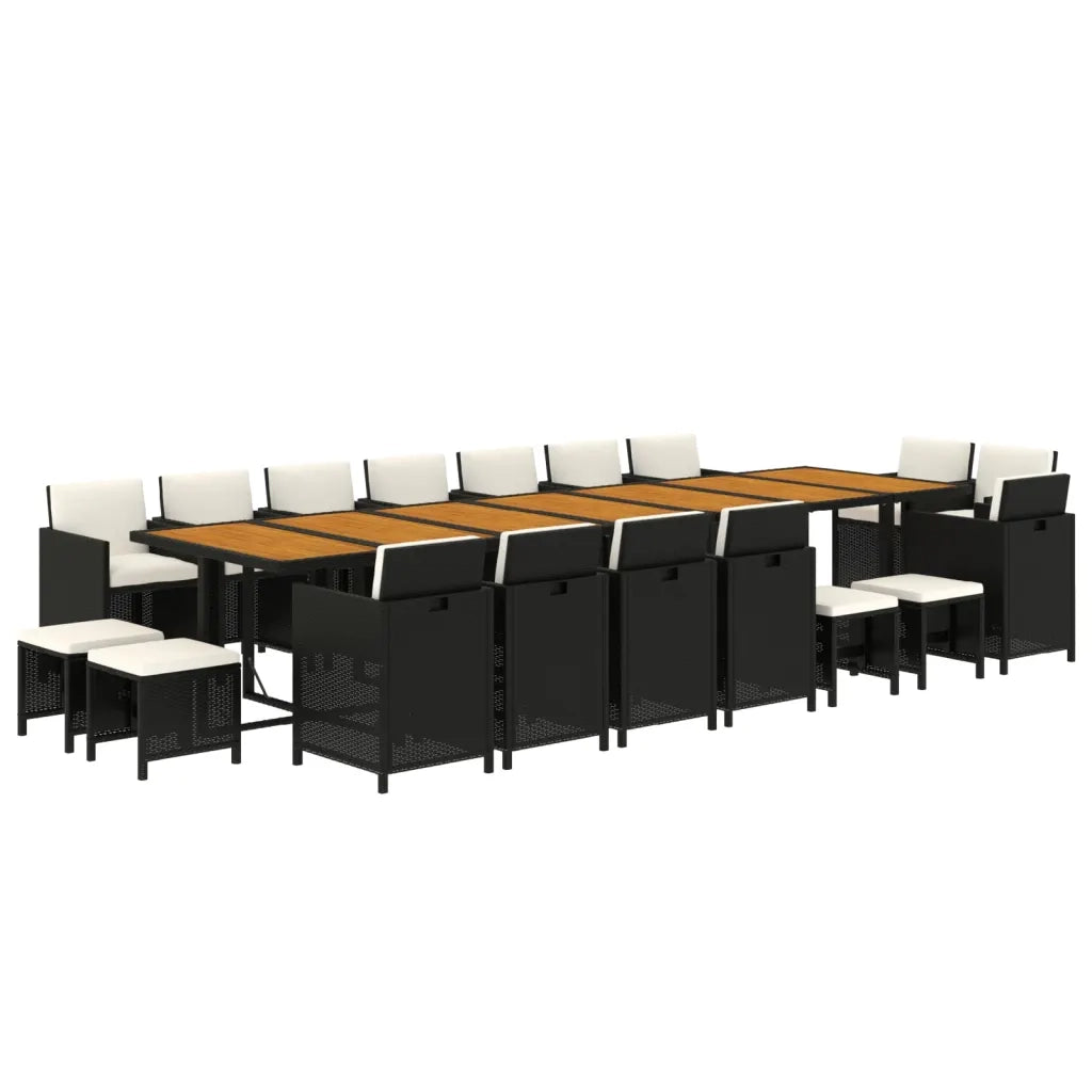 Set da Pranzo da Giardino 19 pz con Cuscini in Polyrattan Nero 3095657