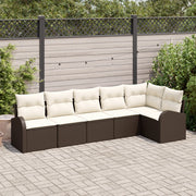 Set Divano da Giardino 6 Pezzi con Cuscini Marrone Rattan Poliestere