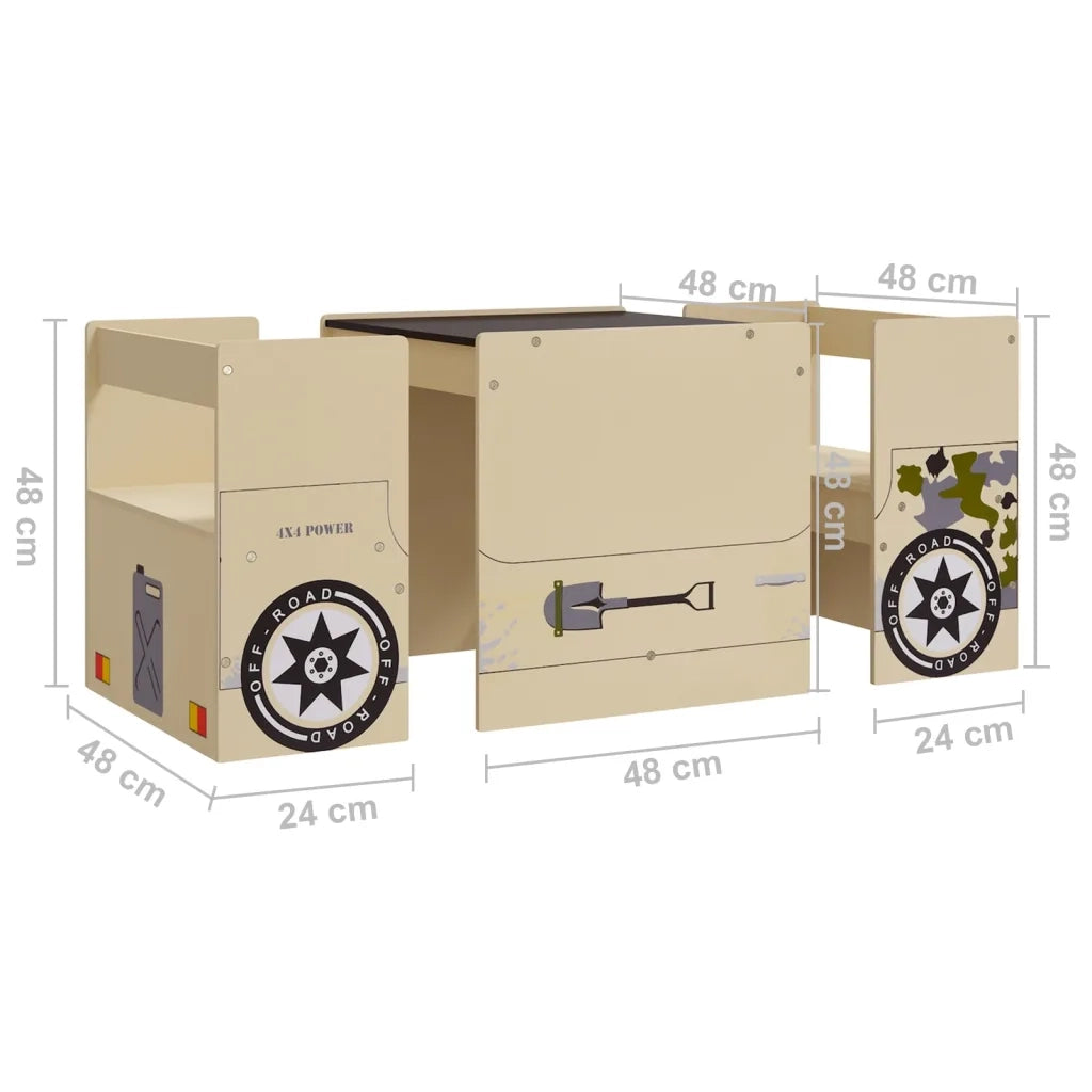 Set Tavolo e Sedia per Bambini 3 pz Auto Fuoristrada in MDF cod mxl 68051