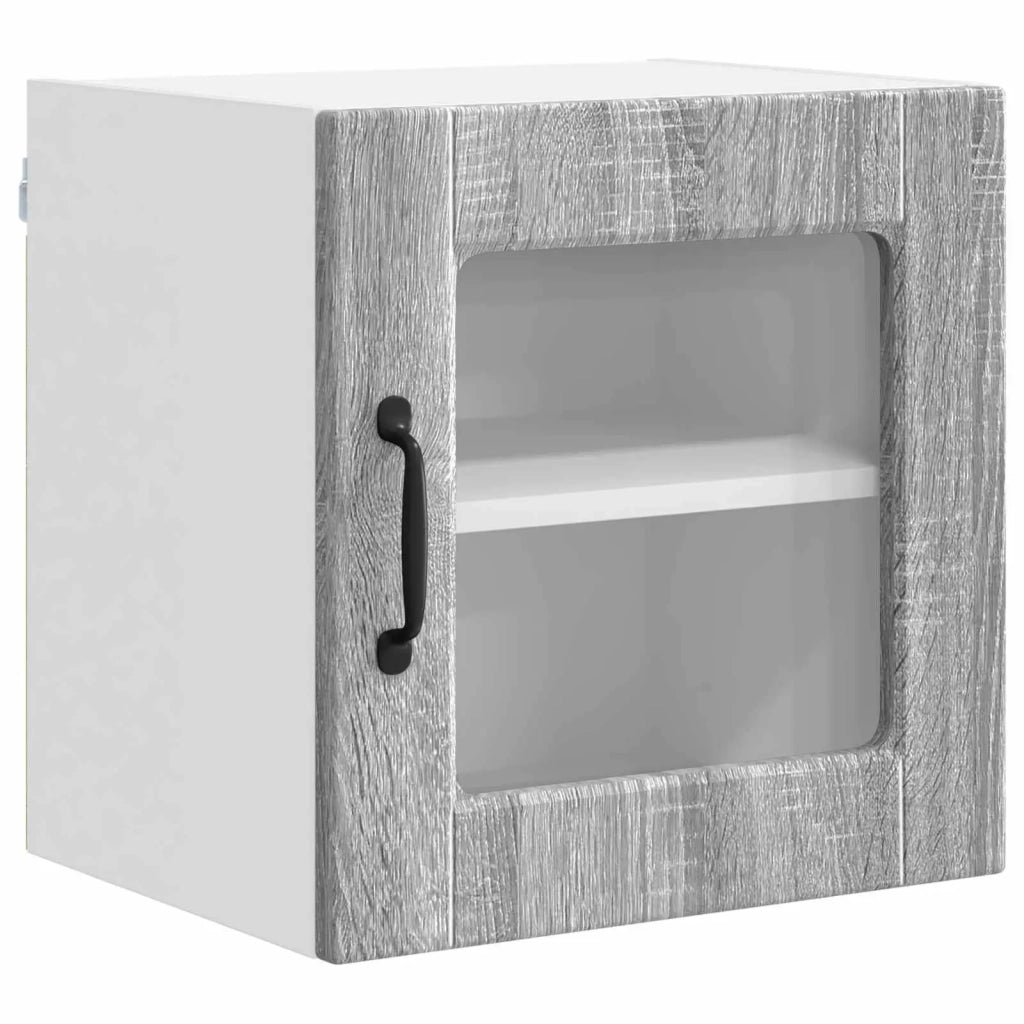 Pensile da cucina | Mobile in vetro da parete PORTO 2 pz Grigio Sonoma
