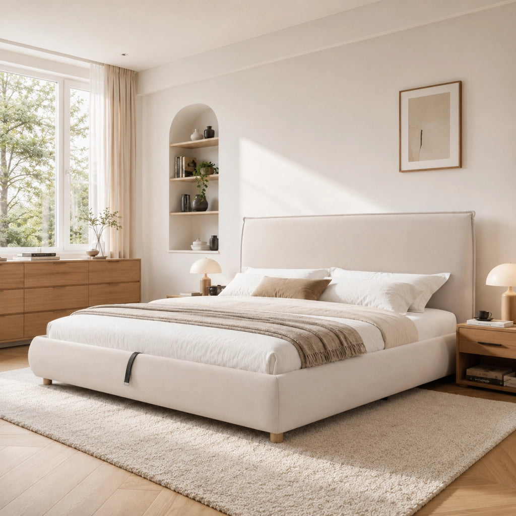 letto imbottito velluto crema 194 x 218 cm