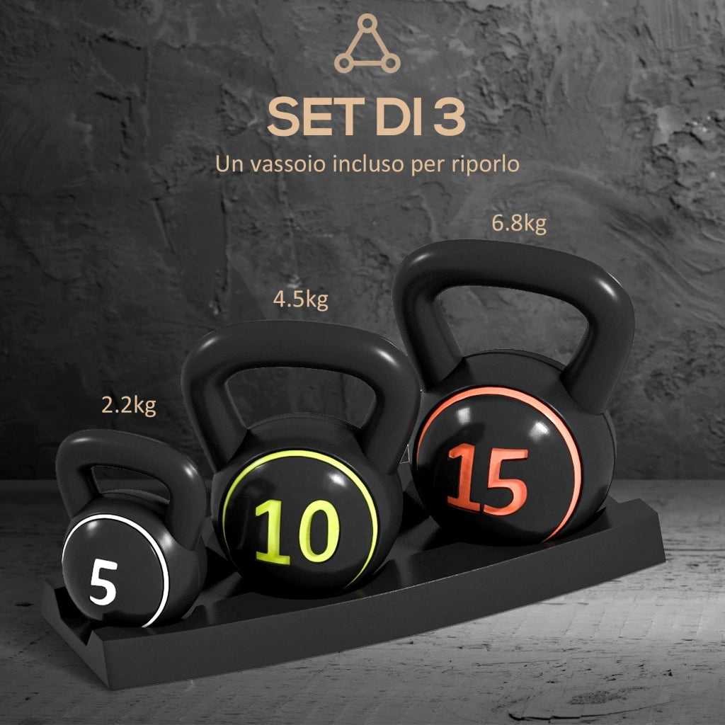 Set 3 Kettlebell con Base ¨C zephmum ¨C 2.2 kg, 4.5 kg e 6.8 kg Nero