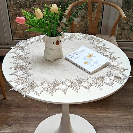Tappeto per tavolo 60 x 60 cm - Beige lino - Orlo a rilievo - Decorazione per tavolo - Tavolo da pranzo/Cucina - Materiali di alta qualità - Tappeto per tavolo