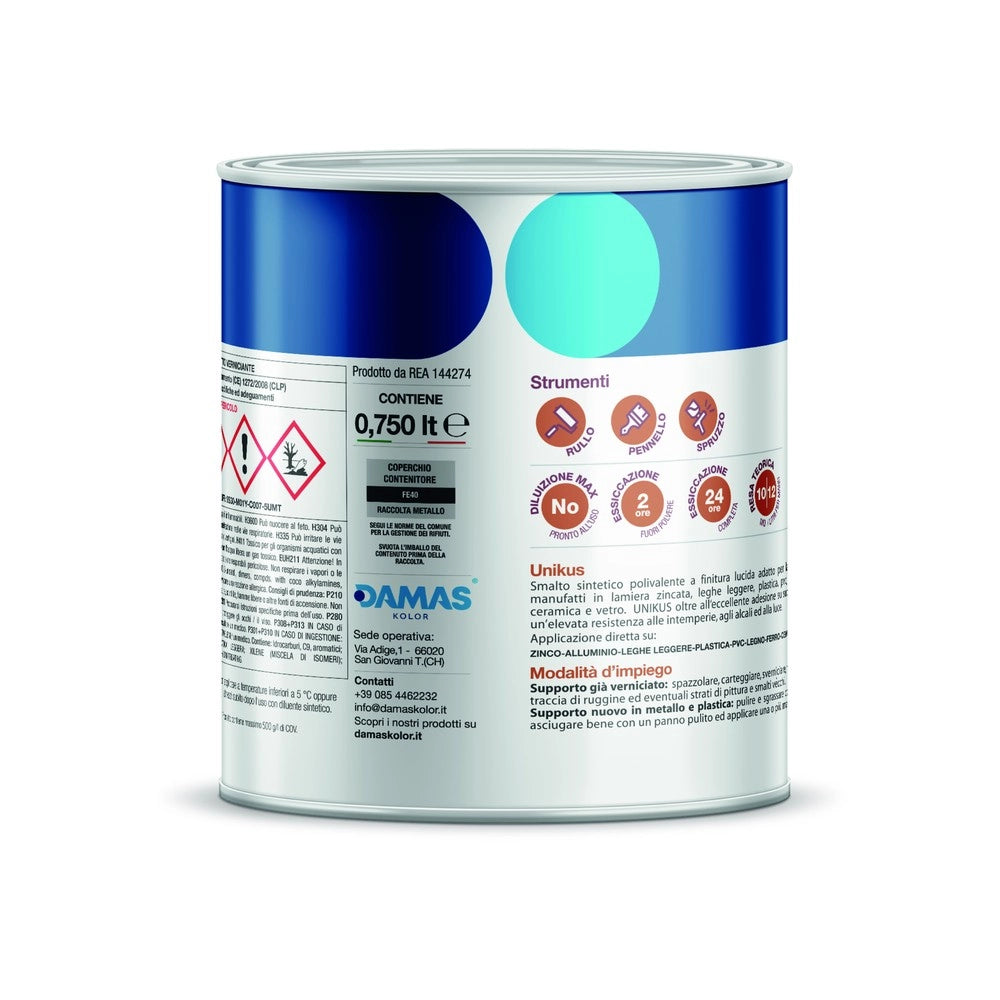 Damas unikus lucido smalto polivalente zincato alluminio plastica pvc *** formato 0,750 lt, colore- 201 bianco lucido...