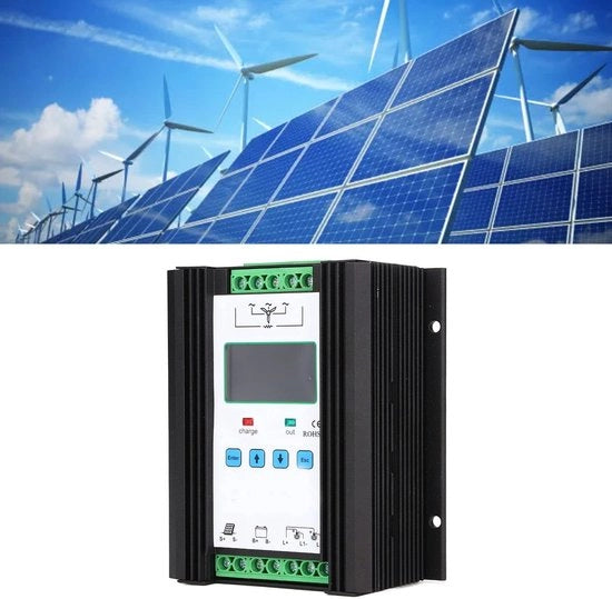 Controllo ibrido solare e vento - Controller digitale intelligente - Nero - 1200W di potenza - Adatto per pannelli solari e impianti eolici.