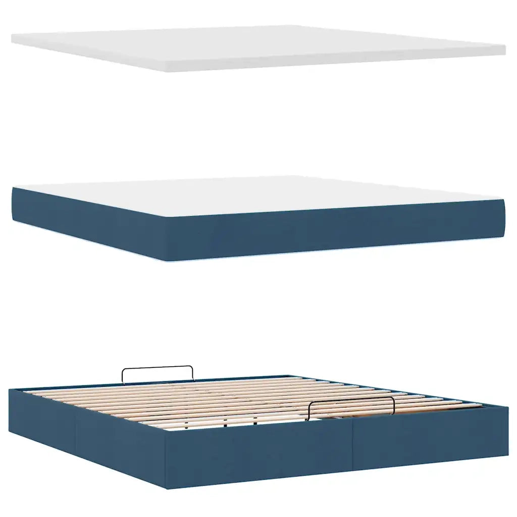 Struttura Letto Pouf con Materasso Blu 160x200 cm in Tessuto 3312408