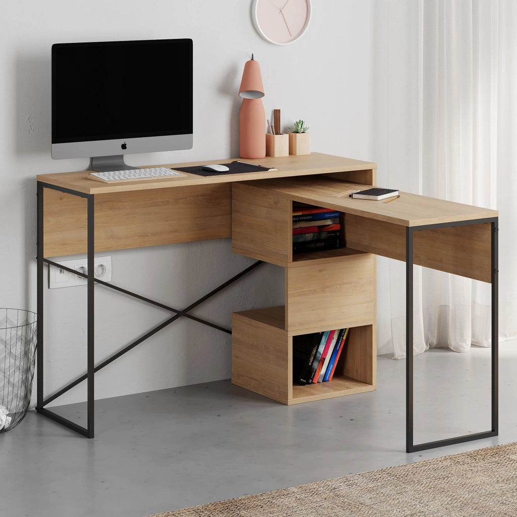 Scrivania modulare in legno "Badau" - 110 x 102 x 77 cm - Beige