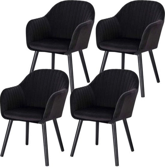 Set di 4 poltrone in velluto - costruzione robusta - esperienza di seduta morbida - con bracciolo - adatto a diversi ambienti - nero - 40x40x81 cm